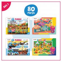 Puzzle Set 7-80 Parça Puzzle İnşaat Alanı/Liman/Olimpiyatlar/Hayvanat Bahçesi 